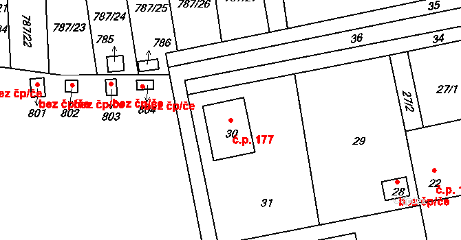 Drahelice 177, Nymburk na parcele st. 30 v KÚ Drahelice, Katastrální mapa