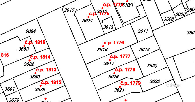 Jihlava 1776 na parcele st. 3616 v KÚ Jihlava, Katastrální mapa