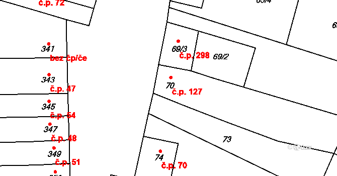 Holasice 127 na parcele st. 70 v KÚ Holasice, Katastrální mapa