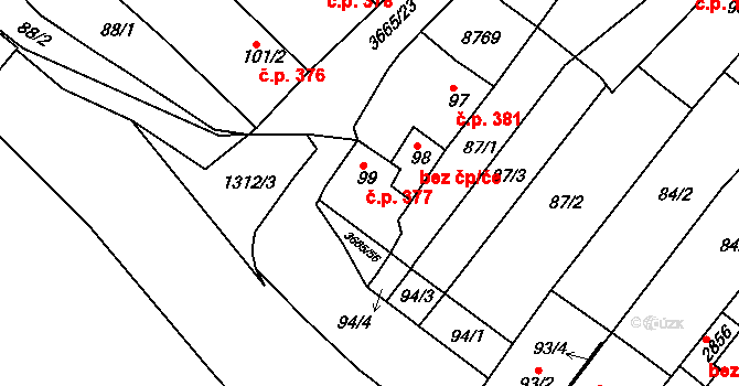 Veselí nad Moravou 377 na parcele st. 99 v KÚ Veselí-Předměstí, Katastrální mapa