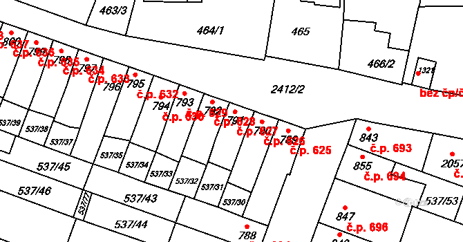 Polná 627 na parcele st. 791 v KÚ Polná, Katastrální mapa