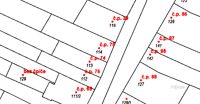Zdislavice 75, Troubky-Zdislavice na parcele st. 114 v KÚ Zdislavice, Katastrální mapa