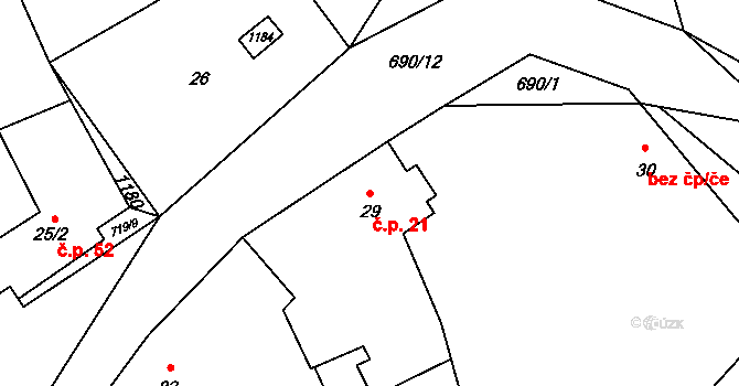 Hořešovice 21 na parcele st. 29 v KÚ Hořešovice, Katastrální mapa