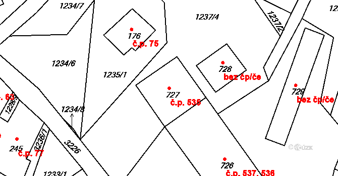 Horní Rokytnice 535, Rokytnice nad Jizerou na parcele st. 727 v KÚ Horní Rokytnice nad Jizerou, Katastrální mapa