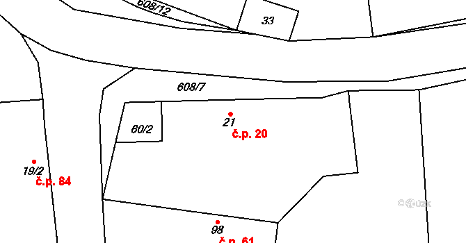 Lodín 20 na parcele st. 21 v KÚ Lodín, Katastrální mapa