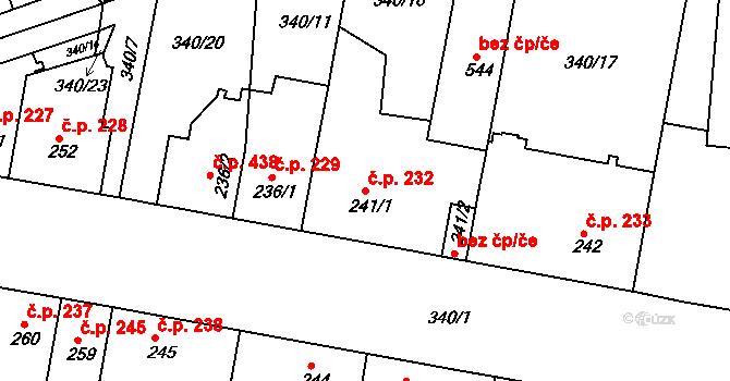Smiřice 232 na parcele st. 241/1 v KÚ Smiřice, Katastrální mapa