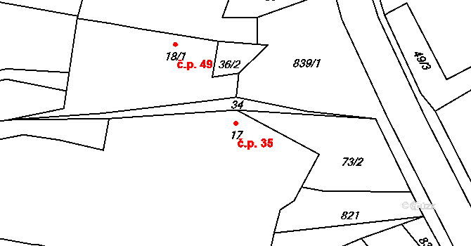 Bohuňovice 35 na parcele st. 17 v KÚ Bohuňovice u Litomyšle, Katastrální mapa