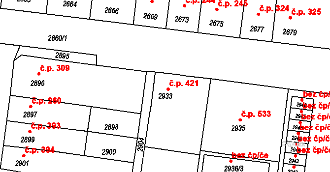 Mimoň I 421, Mimoň na parcele st. 2933 v KÚ Mimoň, Katastrální mapa