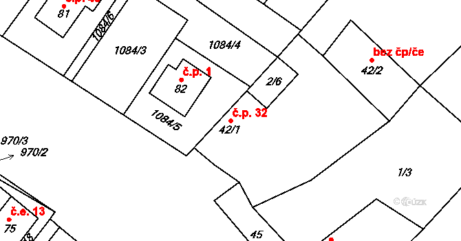 Trnobrany 32, Liběšice na parcele st. 42/1 v KÚ Trnobrany, Katastrální mapa