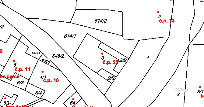 Březno 22, Velemín na parcele st. 3 v KÚ Březno, Katastrální mapa