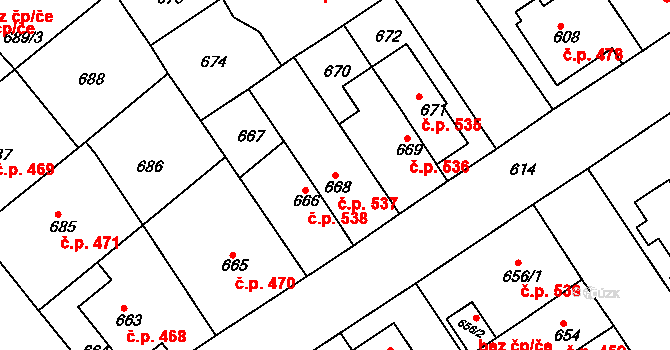 Semily 537 na parcele st. 668 v KÚ Semily, Katastrální mapa