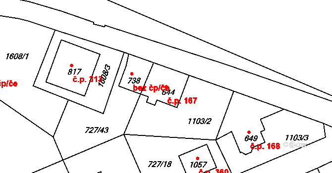 Děčín IX-Bynov 167, Děčín na parcele st. 644 v KÚ Bynov, Katastrální mapa