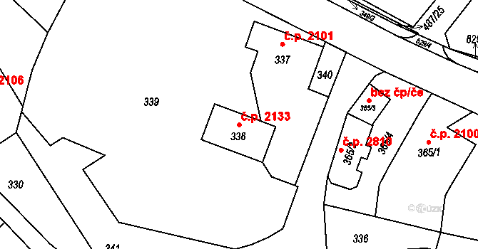 Rožnov pod Radhoštěm 2133 na parcele st. 338 v KÚ Hážovice, Katastrální mapa