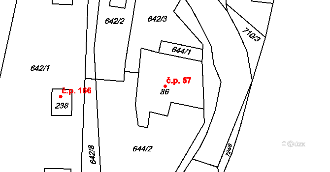 Ohrazenice 57 na parcele st. 86 v KÚ Ohrazenice u Jinec, Katastrální mapa