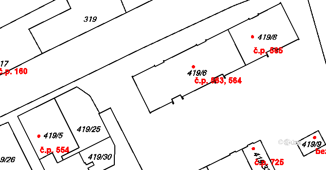 Planá nad Lužnicí 563,564 na parcele st. 419/6 v KÚ Planá nad Lužnicí, Katastrální mapa