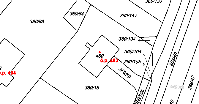 Ostroměř 403 na parcele st. 450 v KÚ Ostroměř, Katastrální mapa