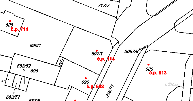 Žamberk 114 na parcele st. 697/1 v KÚ Žamberk, Katastrální mapa