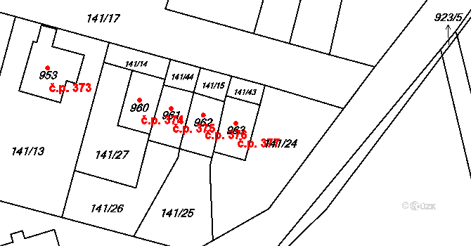 Kostomlaty nad Labem 377 na parcele st. 963 v KÚ Kostomlaty nad Labem, Katastrální mapa