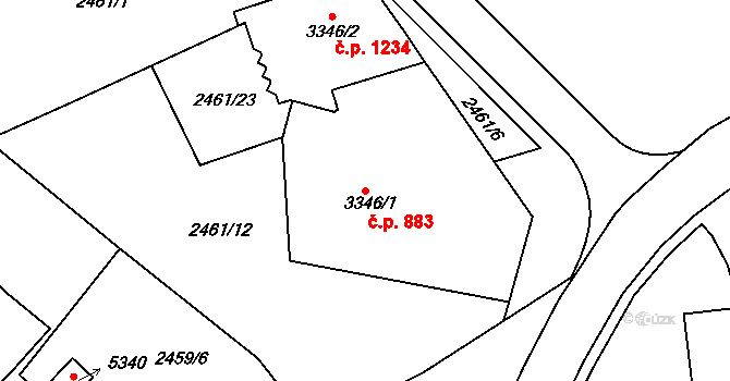 Chrudim IV 883, Chrudim na parcele st. 3346/1 v KÚ Chrudim, Katastrální mapa