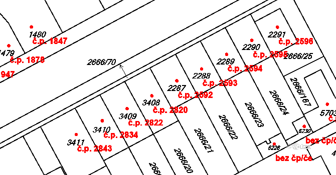 Břeclav 2592 na parcele st. 2287 v KÚ Břeclav, Katastrální mapa