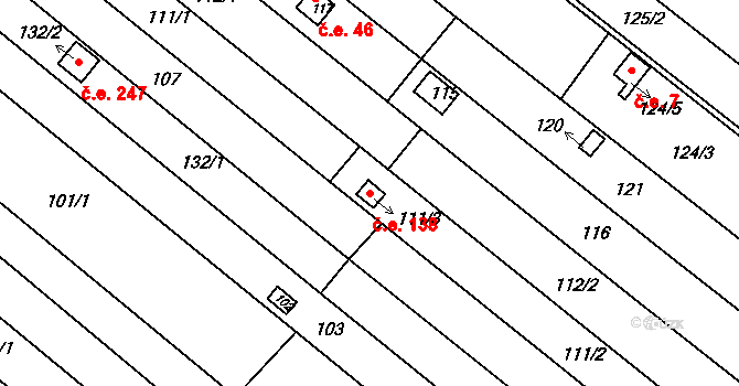 Žabovřesky 138, Brno na parcele st. 111/3 v KÚ Žabovřesky, Katastrální mapa
