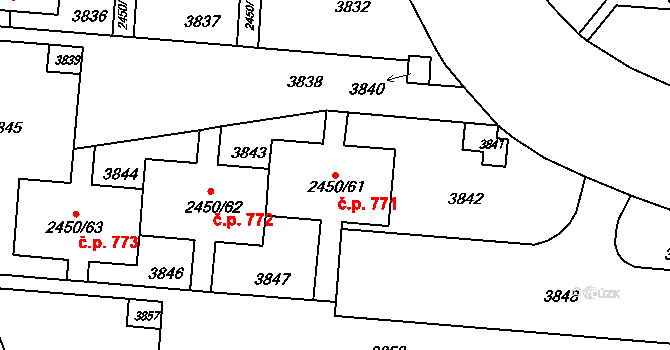 Komín 771, Brno na parcele st. 2450/61 v KÚ Komín, Katastrální mapa