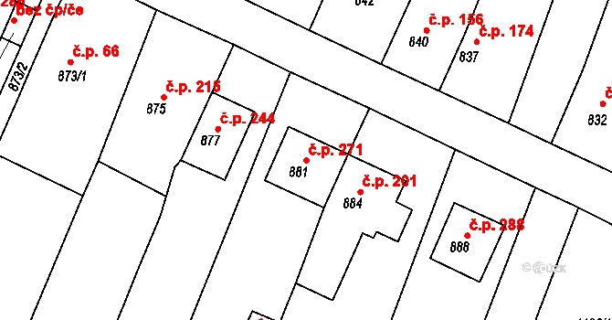 Lipůvka 271 na parcele st. 881 v KÚ Lipůvka, Katastrální mapa