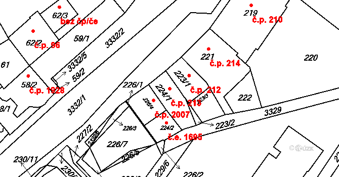 Pelhřimov 213 na parcele st. 224/1 v KÚ Pelhřimov, Katastrální mapa