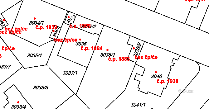 Teplice 1883 na parcele st. 3038/1 v KÚ Teplice, Katastrální mapa