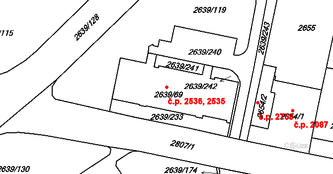 Žižkov 2535,2536, Praha na parcele st. 2639/69 v KÚ Žižkov, Katastrální mapa