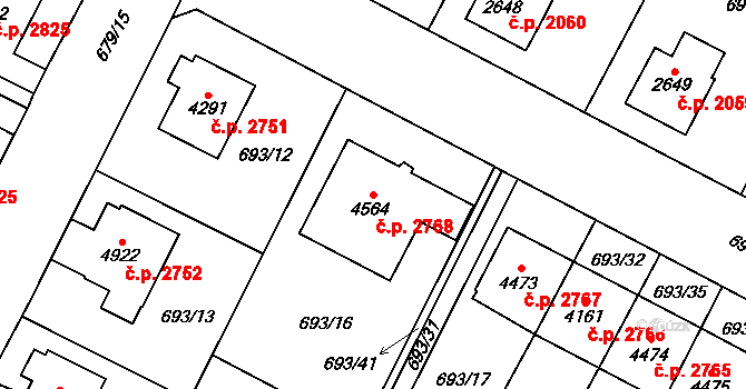 Dvůr Králové nad Labem 2768 na parcele st. 4564 v KÚ Dvůr Králové nad Labem, Katastrální mapa
