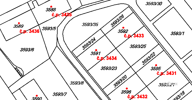 Chomutov 3434 na parcele st. 3591 v KÚ Chomutov I, Katastrální mapa