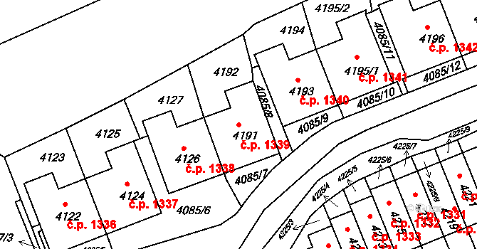 Jirkov 1339 na parcele st. 4191 v KÚ Jirkov, Katastrální mapa