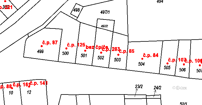 Opatovice 283 na parcele st. 502 v KÚ Opatovice u Rajhradu, Katastrální mapa