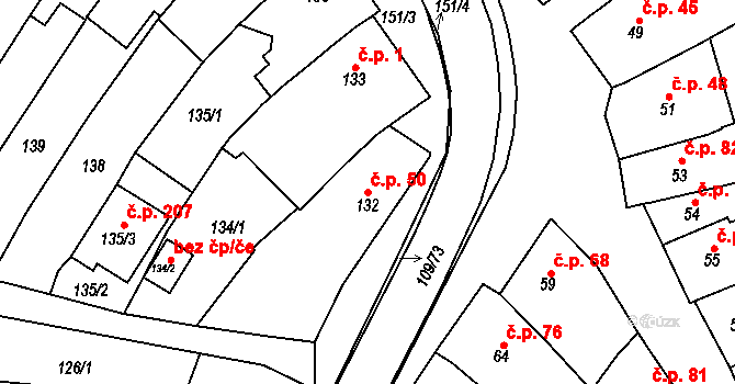 Královopolské Vážany 50, Rousínov na parcele st. 132 v KÚ Královopolské Vážany, Katastrální mapa