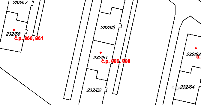 Lobzy 888,889, Plzeň na parcele st. 232/62 v KÚ Lobzy, Katastrální mapa