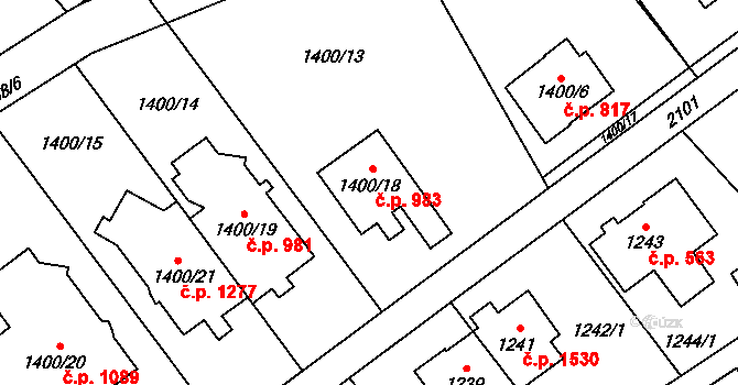 Uhříněves 983, Praha na parcele st. 1400/18 v KÚ Uhříněves, Katastrální mapa
