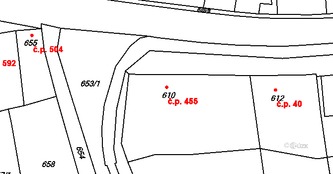 Šluknov 455 na parcele st. 610 v KÚ Šluknov, Katastrální mapa