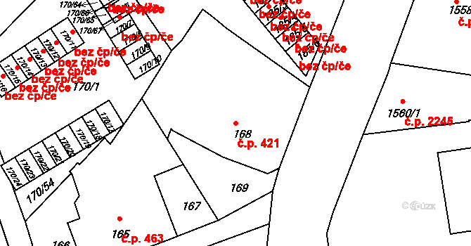 Varnsdorf 421 na parcele st. 168 v KÚ Varnsdorf, Katastrální mapa