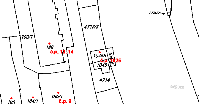 Bílé Předměstí 1825, Pardubice na parcele st. 10455 v KÚ Pardubice, Katastrální mapa