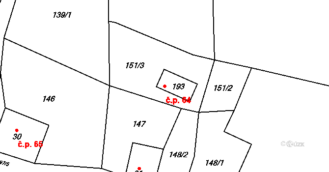 Šanov 64, Červená Voda na parcele st. 193 v KÚ Šanov u Červené Vody, Katastrální mapa