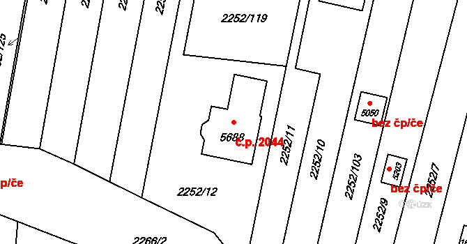 Hranice I-Město 2044, Hranice na parcele st. 5688 v KÚ Hranice, Katastrální mapa