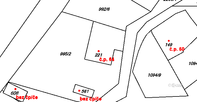 Pecerady 64, Týnec nad Sázavou na parcele st. 221 v KÚ Pecerady, Katastrální mapa