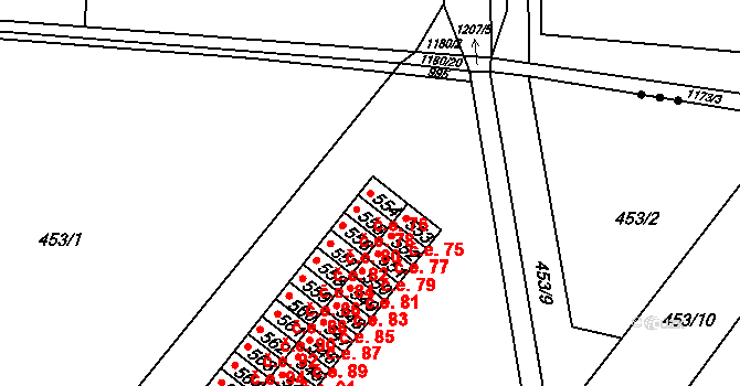 Rybitví 76 na parcele st. 554 v KÚ Rybitví, Katastrální mapa
