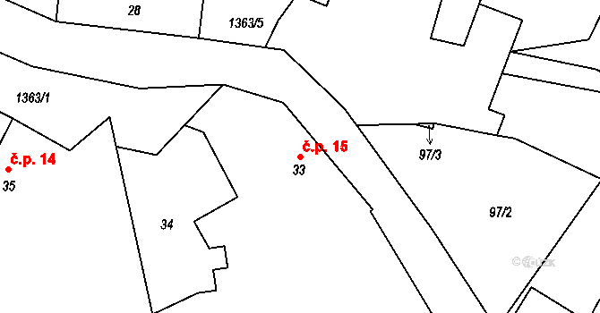 Všebořice 15, Loket na parcele st. 33 v KÚ Všebořice u Dolních Kralovic, Katastrální mapa