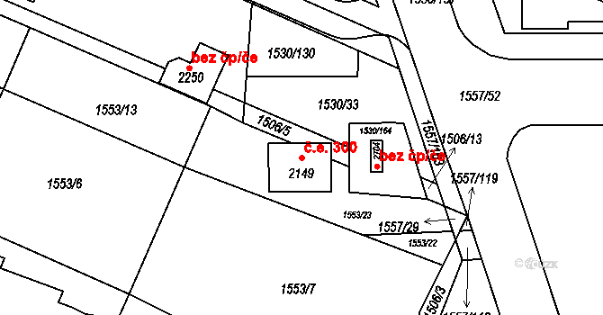 Rosice 300 na parcele st. 2149 v KÚ Rosice u Brna, Katastrální mapa