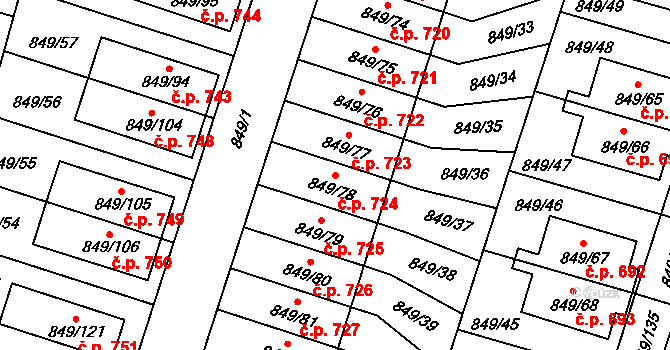 Výškovice 724, Ostrava na parcele st. 849/78 v KÚ Výškovice u Ostravy, Katastrální mapa