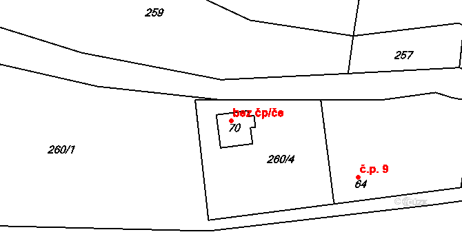 Třebíč 38373726 na parcele st. 70 v KÚ Řípov, Katastrální mapa