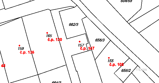 Hrádek na Vlárské dráze 147, Slavičín na parcele st. 157 v KÚ Hrádek na Vlárské dráze, Katastrální mapa
