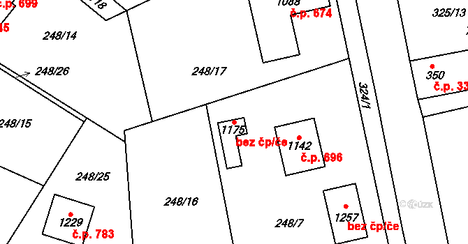 Krupka 42880726 na parcele st. 1175 v KÚ Bohosudov, Katastrální mapa